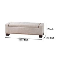 Abigail Storage Ottoman Bench, Nailhead Trim, Wheat Fabric, 51 Inch - BM327099