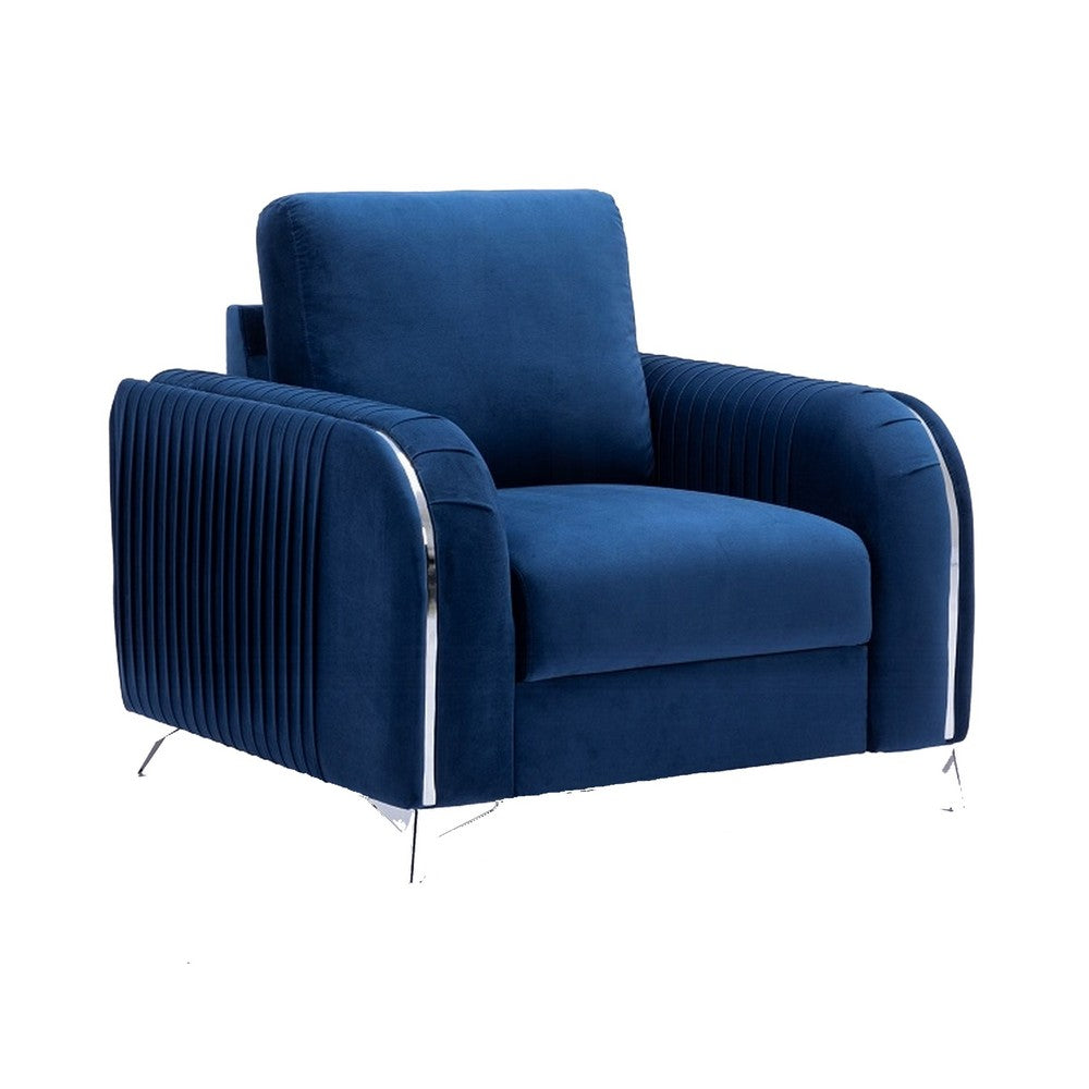 Wiena Accent Sofa Armchair, Vertical Pleated Blue Velvet, Chrome Legs - BM327213