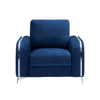 Wiena Accent Sofa Armchair, Vertical Pleated Blue Velvet, Chrome Legs - BM327213