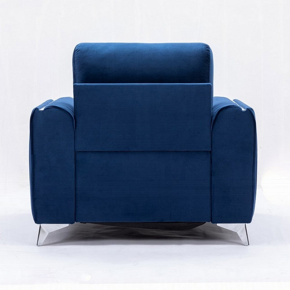 Wiena Accent Sofa Armchair, Vertical Pleated Blue Velvet, Chrome Legs - BM327213