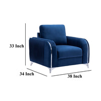 Wiena Accent Sofa Armchair, Vertical Pleated Blue Velvet, Chrome Legs - BM327213