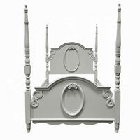 Auri Twin Size Poster Bed, Arch Headboard, Classic Floral Motifs, Gray - BM327215