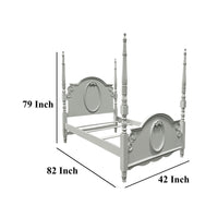 Auri Twin Size Poster Bed, Arch Headboard, Classic Floral Motifs, Gray - BM327215