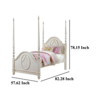 Dorie Full Size Poster Bed, Embossed Floral and Oval Molding, Ivory  - BM327218