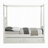 Dorie Twin Size Poster Bed, Embossed Floral and Oval Molding, Ivory  - BM327219