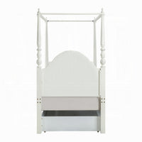 Dorie Twin Size Poster Bed, Embossed Floral and Oval Molding, Ivory  - BM327219