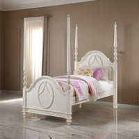 Dorie Twin Size Poster Bed, Embossed Floral and Oval Molding, Ivory  - BM327219