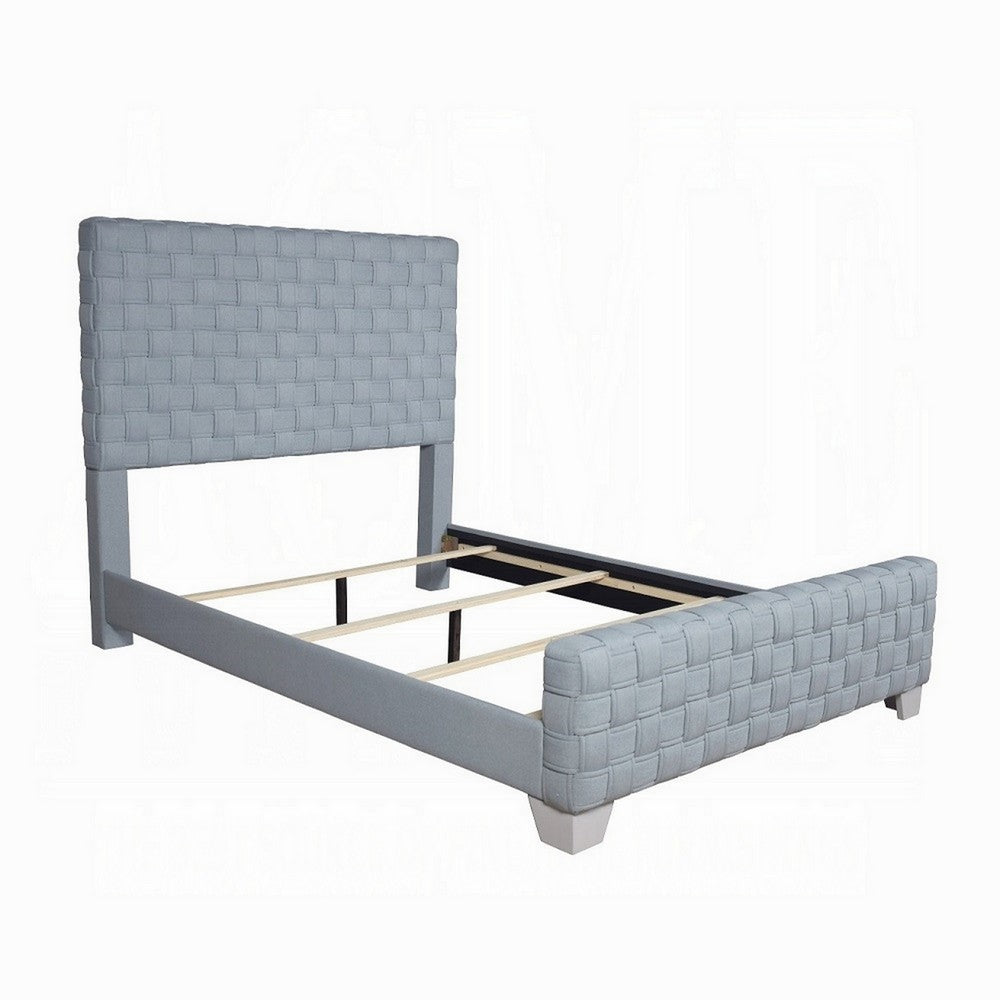 Reah Queen Size Bed, Light Teal Blue Chenille, Gray Panel Headboard - BM327223