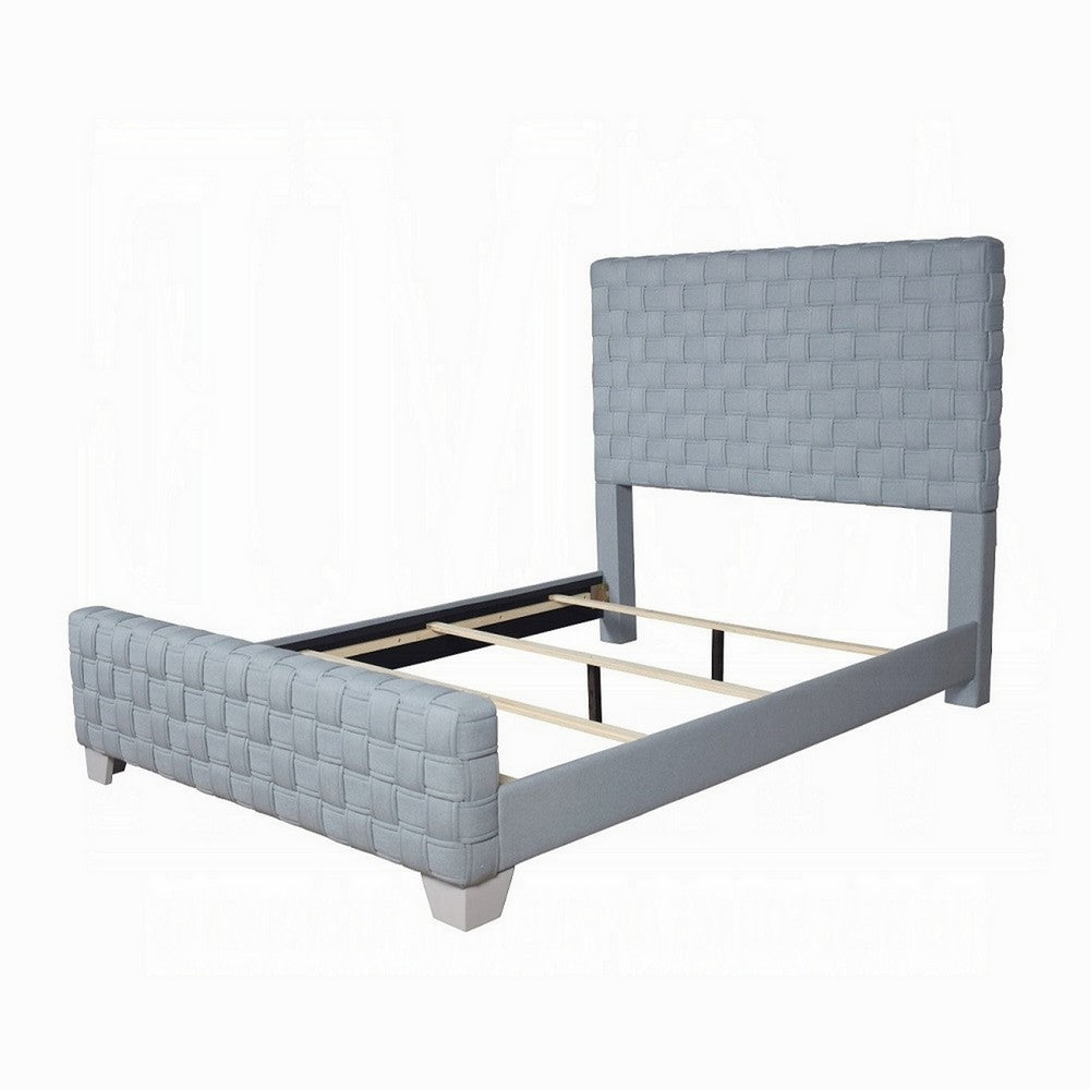 Reah Queen Size Bed, Light Teal Blue Chenille, Gray Panel Headboard - BM327223