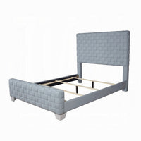 Reah Queen Size Bed, Light Teal Blue Chenille, Gray Panel Headboard - BM327223