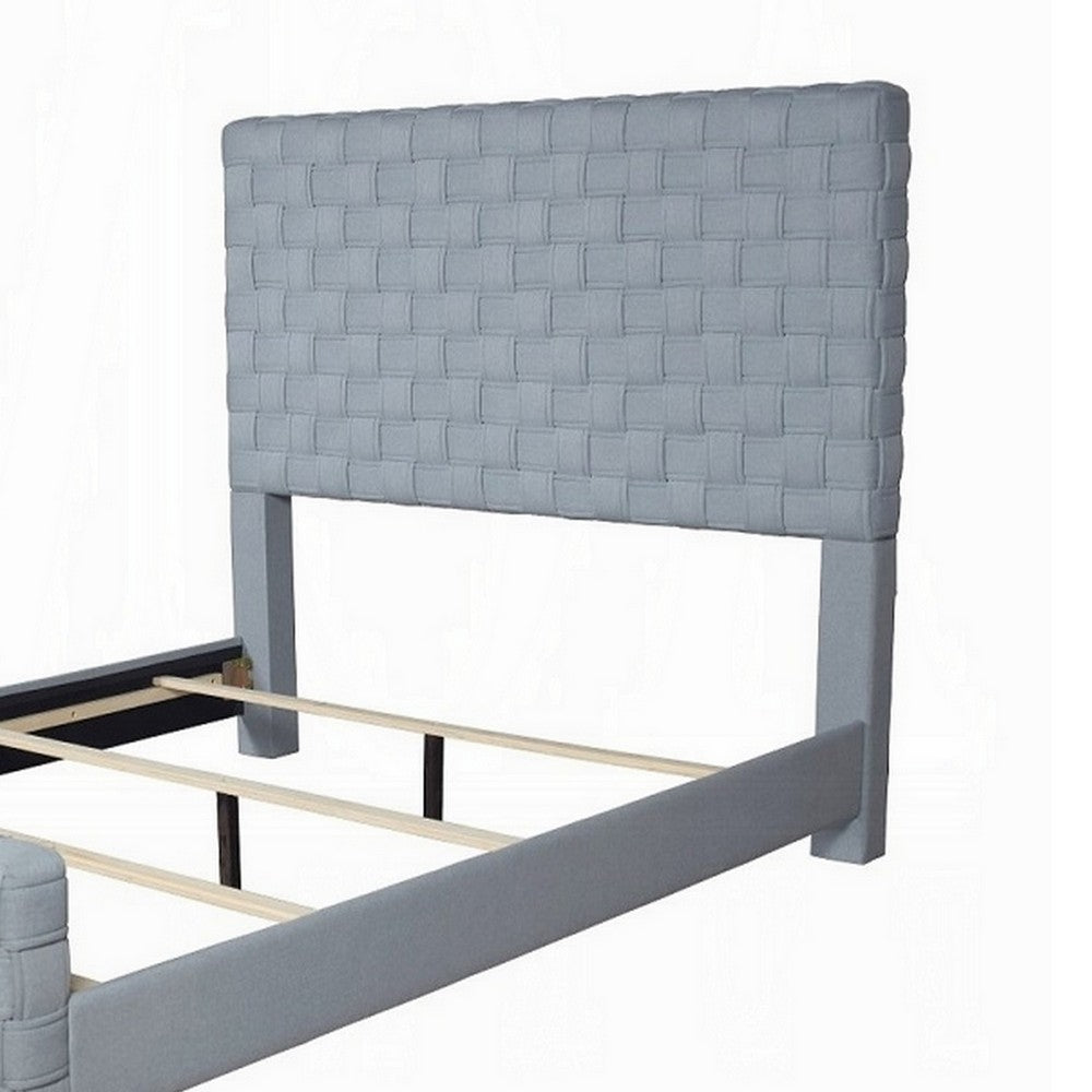 Reah Queen Size Bed, Light Teal Blue Chenille, Gray Panel Headboard - BM327223