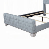 Reah Queen Size Bed, Light Teal Blue Chenille, Gray Panel Headboard - BM327223