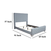 Reah Queen Size Bed, Light Teal Blue Chenille, Gray Panel Headboard - BM327223