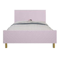 Tyra Full Size Bed, Sleek Panel Headboard, Gloss Pink Chevron Pattern - BM327225