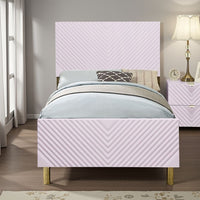 Tyra Full Size Bed, Sleek Panel Headboard, Gloss Pink Chevron Pattern - BM327225