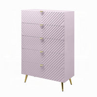 Tyra Tall Dresser Chest, 5 Drawers, Gold, Gloss Pink Chevron Pattern - BM327227
