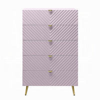 Tyra Tall Dresser Chest, 5 Drawers, Gold, Gloss Pink Chevron Pattern - BM327227