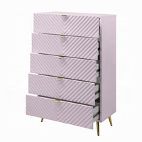 Tyra Tall Dresser Chest, 5 Drawers, Gold, Gloss Pink Chevron Pattern - BM327227