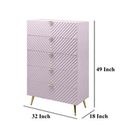 Tyra Tall Dresser Chest, 5 Drawers, Gold, Gloss Pink Chevron Pattern - BM327227