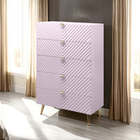 Tyra Tall Dresser Chest, 5 Drawers, Gold, Gloss Pink Chevron Pattern - BM327227