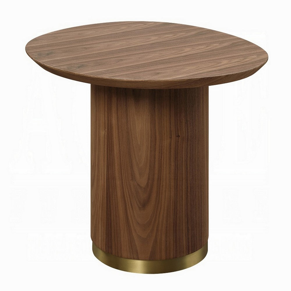 Iliana Side End Table, 21 Inch Oval Top, Round Pedestal, Walnut Brown - BM327230