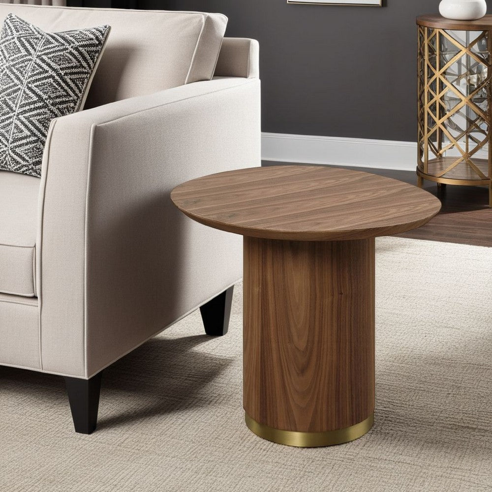 Iliana Side End Table, 21 Inch Oval Top, Round Pedestal, Walnut Brown - BM327230