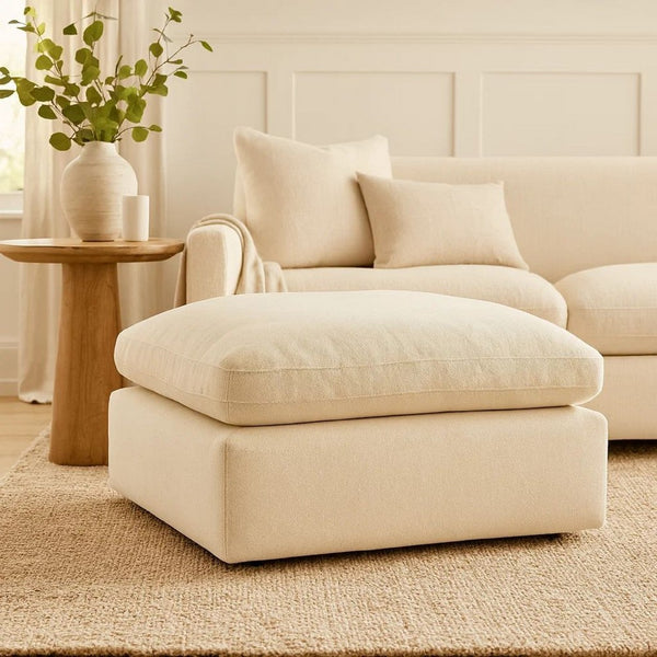 Elize Oversized Accent Ottoman, Beige Polyester, Soft Cushion, 42 Inch -BM327308