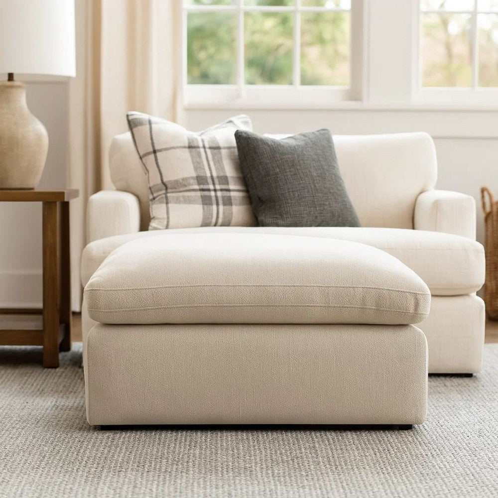 Elize Oversized Accent Ottoman, Beige Polyester, Soft Cushion, 42 Inch -BM327308
