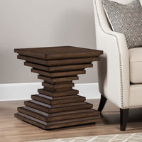Reem Side End Table, Square Geometric Hourglass, 28 Inch Dark Brown -BM327329