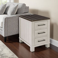 Barb Chairside End Table, 3 Drawers, 24 Inch Glazed Gray Acacia Wood -BM327332