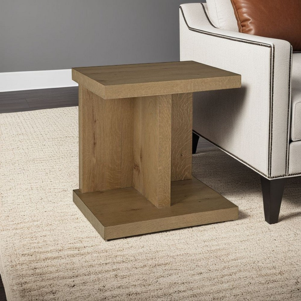 Anay Chairside Table with Dual USB Port, 22 Inch Brown Rustic Oak -BM327335