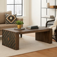 Dreg Cocktail Coffee Table with Diamond Cut Design, Brown Panel Legs -BM327347