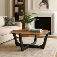 Leyi Round Coffee Table, Angled Legs, 44 Inch Brown Mango Wood -BM327354