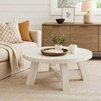 Linie Round Cocktail Coffee Table, Rustic Posts, 40 Inch White Pine -BM327356