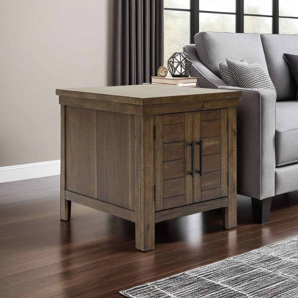 Chip Side End Table, Dual Door Cabinet, 26 Inch Rustic Brown Wood -BM327357