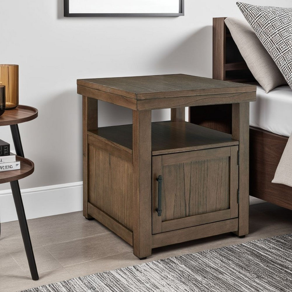 Olaf Side End Table, Open Shelf and Cabinet, 26 Inch Brown Acacia Wood -BM327361