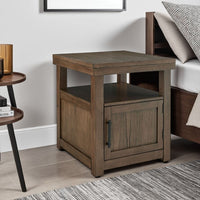 Olaf Side End Table, Open Shelf and Cabinet, 26 Inch Brown Acacia Wood -BM327361