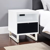 Tonny Chair Side Table, Dual USB Ports, Black Glass, White, 24 Inch -BM327370