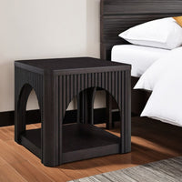 Yini Square Side End Table, Lattice, Arch Design, 24 Inch Black Wood -BM327371