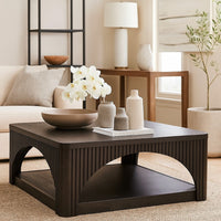 Yini Square Cocktail Coffee Table, Caster Wheels, 38 Inch Black Wood -BM327372