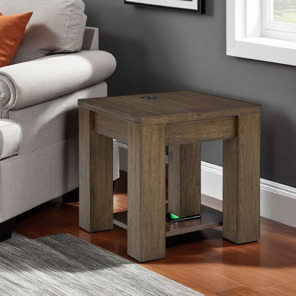 Wain Side End Table, Wireless Charging, Rectangular 24 Inch Brown Wood -BM327373