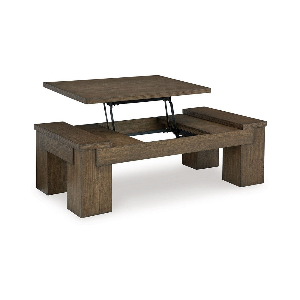 Wain Lift Top Cocktail Coffee Table, 54 Inch Rustic Brown Solid Wood -BM327374