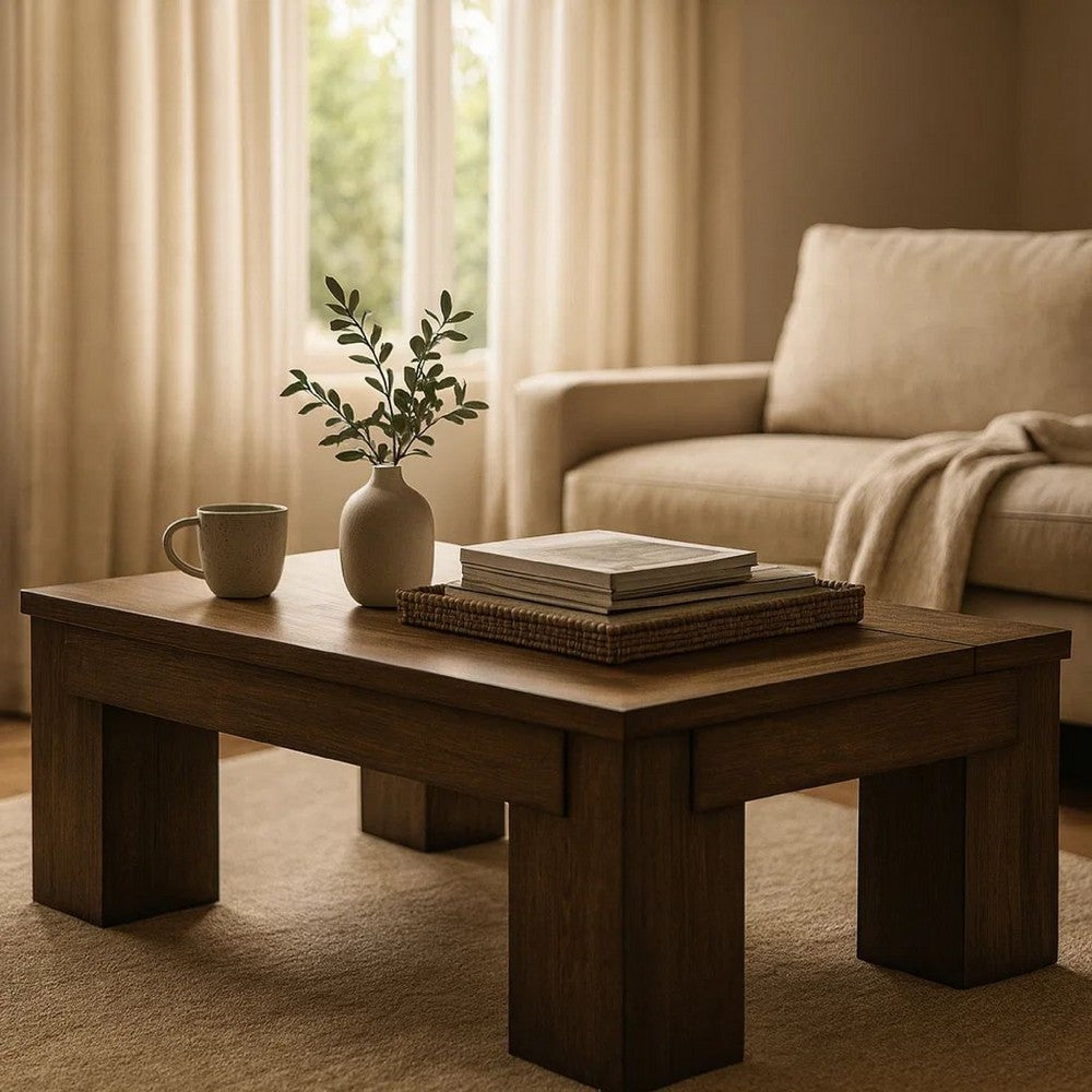 Wain Lift Top Cocktail Coffee Table, 54 Inch Rustic Brown Solid Wood -BM327374
