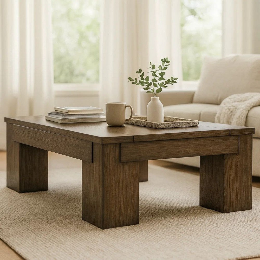 Wain Lift Top Cocktail Coffee Table, 54 Inch Rustic Brown Solid Wood -BM327374