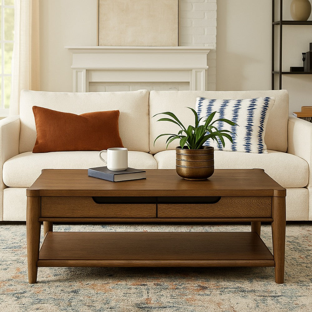 Howie Cocktail Coffee Table, 2 Drawers, 50 Inch Rustic Brown Wood -BM327375