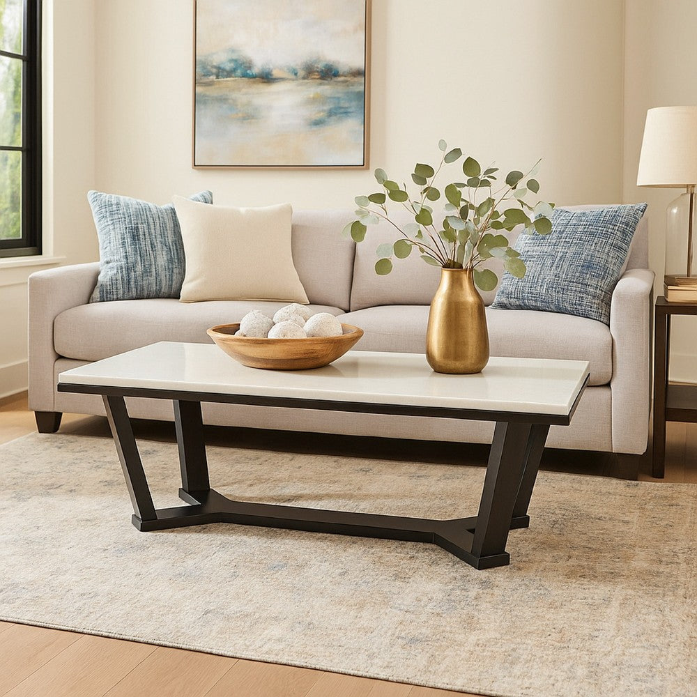 Fana Cocktail Coffee Table, Marble, Rectangular 48 Inch Espresso Brown -BM327377