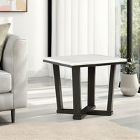 Fana Side End Table, White Marble Top, 24 Inch Square, Espresso Brown -BM327378