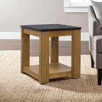 Enty Side End Table, Classic Faux Stone Top, 22 Inch Light Brown Wood -BM327379