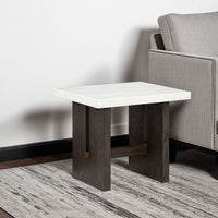 Haus Side End Table, Marble Top, Panel Legs, 26 Inch Brown Solid Wood -BM327382