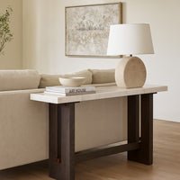 Haus Sofa Console Table, Marble Top, Panel legs, 52 Inch Brown Wood -BM327383